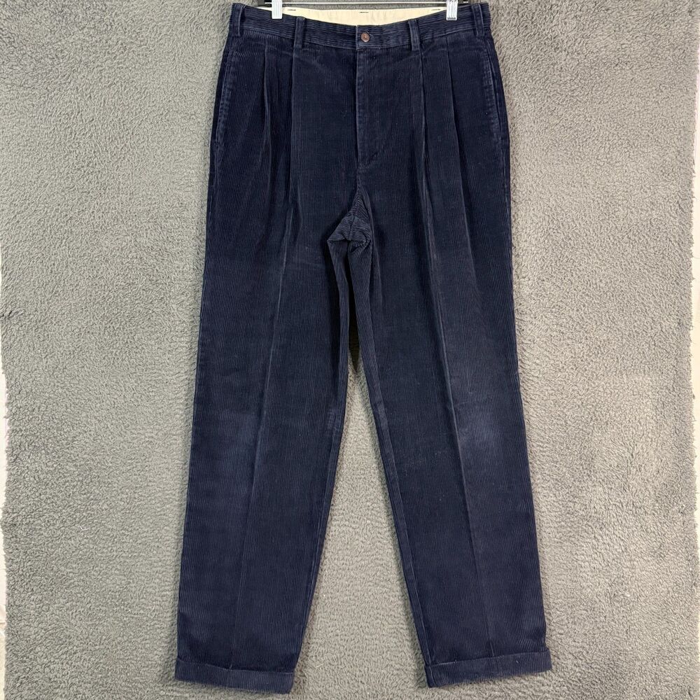 Vtg Brooks Brothers Pants Mens 36x34 Blue Classic Fit Pleated Corduroy Trousers